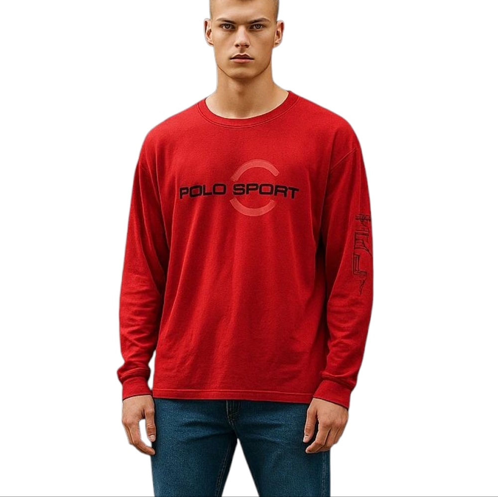Vintage Polo Sport Ralph Lauren Red Long Sleeve Crewneck Graphic T-Shirt